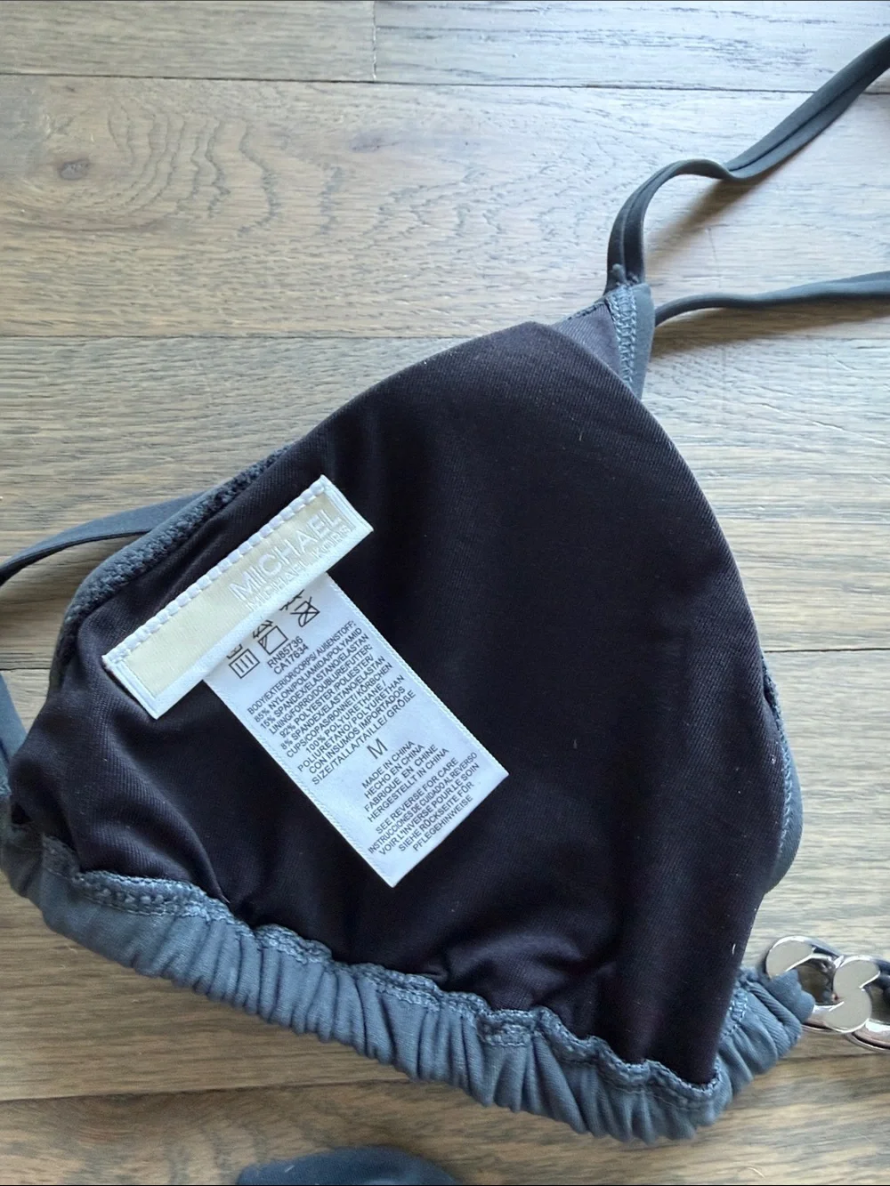 Michael Kors Charcoal Gray Triangle Tie-Side Bikini Set M